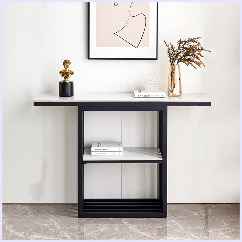 Modern Console Table with Metal Frame, Black