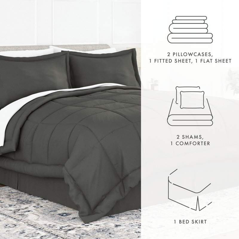 Simply Soft 8 Piece Microfiber Complete Bedding Set, Gray, Twin XL + 5 Pieces Included
