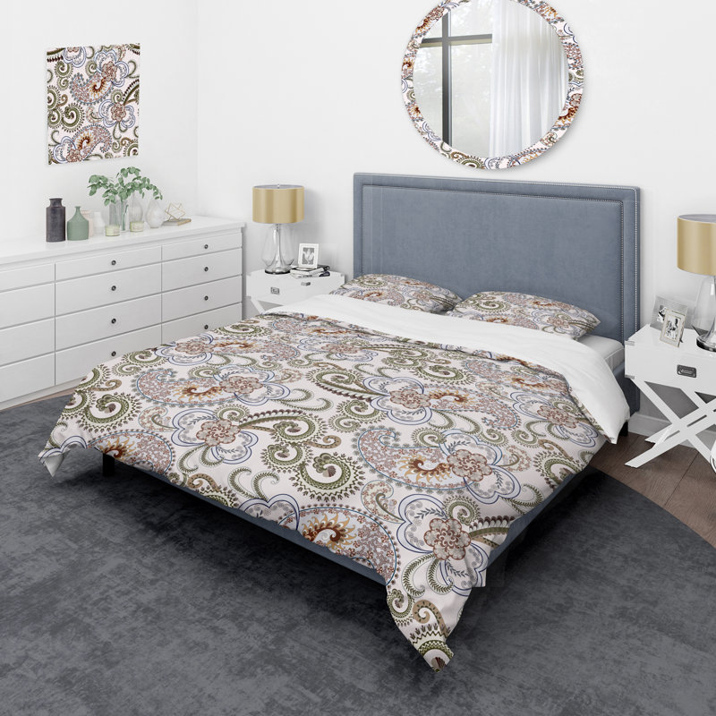 Green/Grey Microfiber Duvet Cover Set, Queen Duvet Cover + 2 Standard Shams