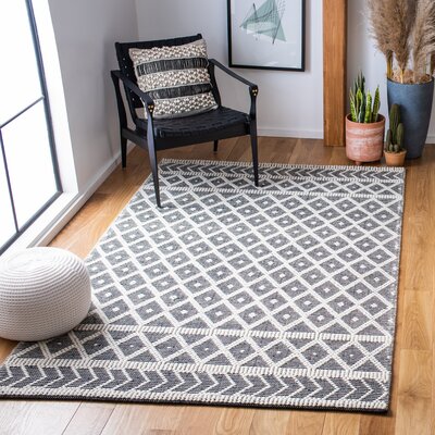 Ashdown Handmade Shag Wool and Cotton Ivory/Black Area Rug -  Union Rustic, 8ED6994FB84B433293D3B0CFCECBFB60