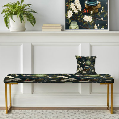 Serene Tea Ceremony - Chinese Upholstered Gold Bench