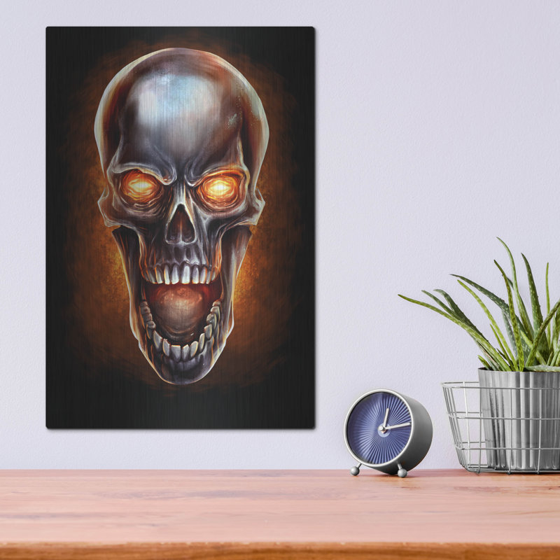 " Metal Fire Skull " by Flyland Designs, 16" H x 12" W