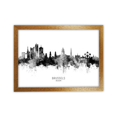 Brussels Belgium Skyline Black White City Name by Michael Tompsett - Print