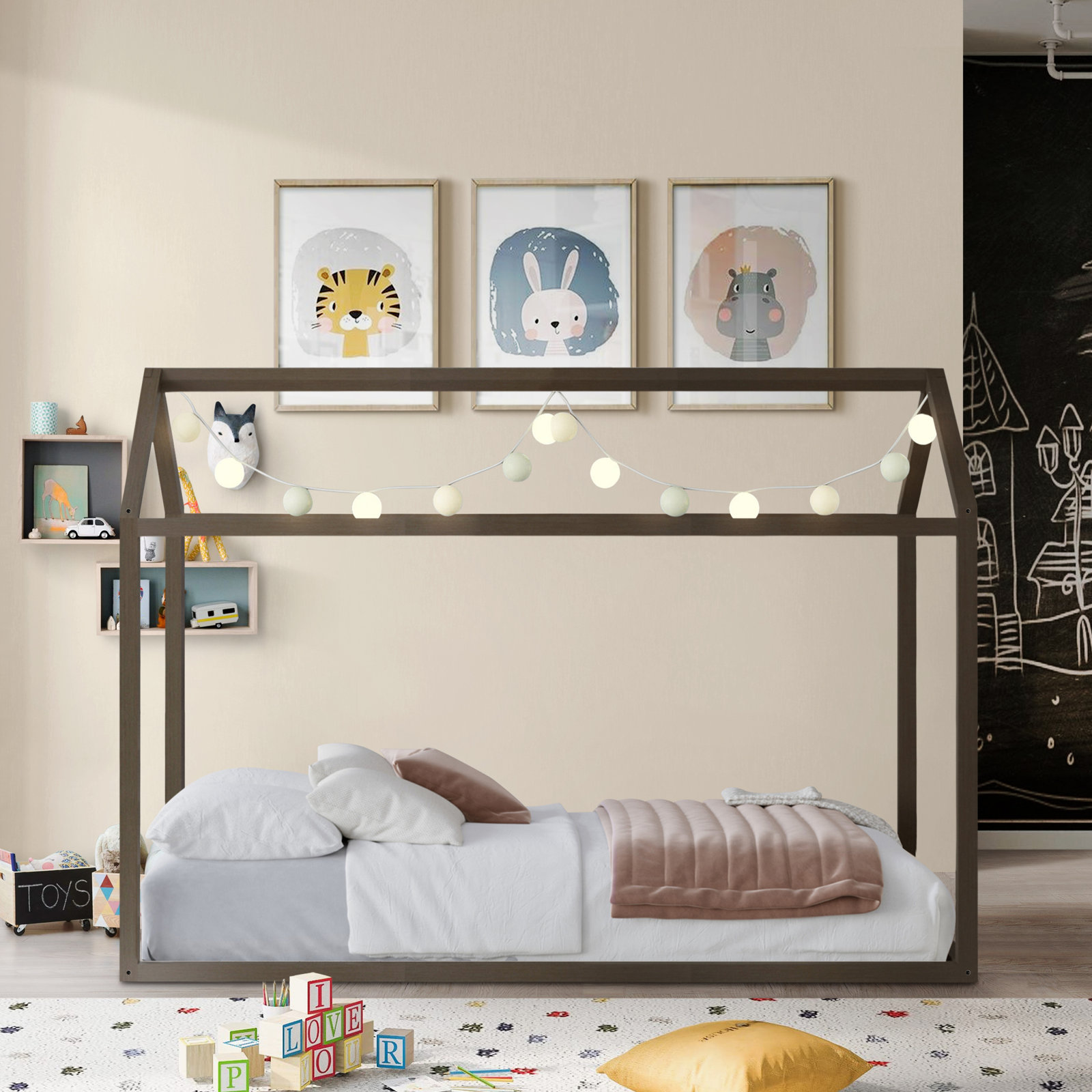 Zirke Twin Canopy Bed, Gray