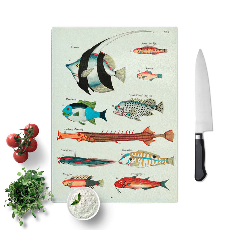 Glass East indies Fish Illustrations Fol. 3 by Louis Renard Chopping Board, 28.5 cm W x 20 cm L