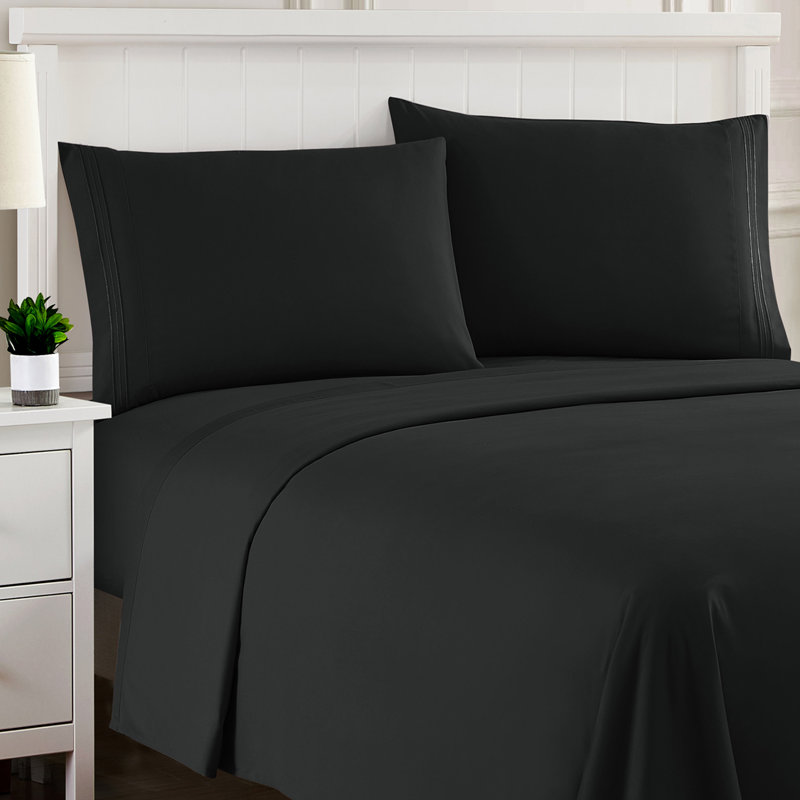 Luxurious Classic Soft Solid 1800 Series Microfiber Sheet Set, Various Colors and Sizes, Black, Twin XL