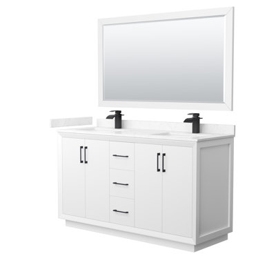 Ensemble de meuble-lavabo double 60 "avec miroir_Carrara Strada