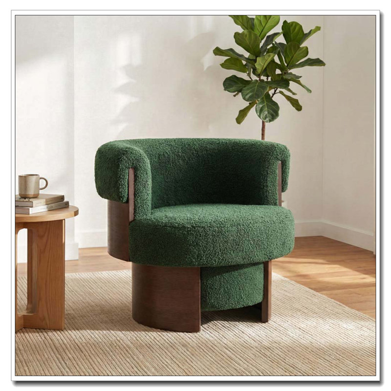 Fauteuil demi-tonneau rotatif moderne courbé et sculptural, Beige 1, 1