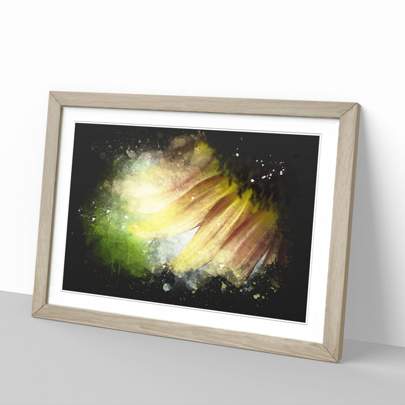 Sunflower Vol.1 Paint Splash - Picture Frame Graphic Art, 48cm H x 65cm W x 2cm D, Oak