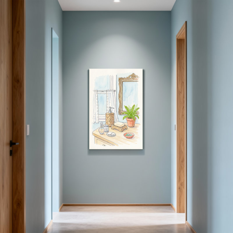Scène de salle de bain Bath & Laundry avec miroir et plantes, H 40 po x l 28 po