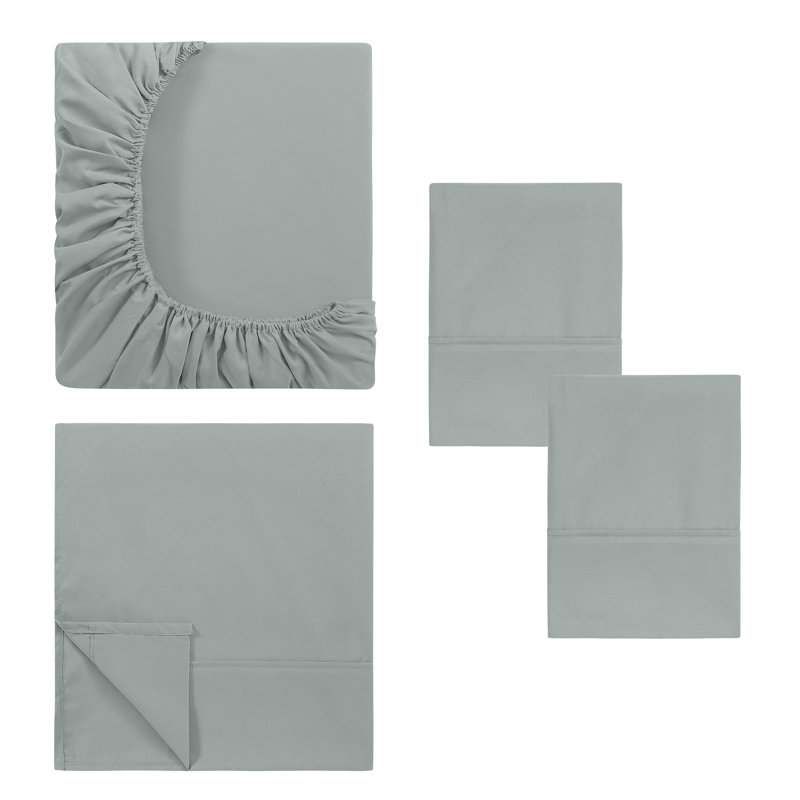 Ensemble de draps en microfibre 4 pièces Modern, Ensemble de draps pour grand lit avec 2 taies d'or, Soft Teal