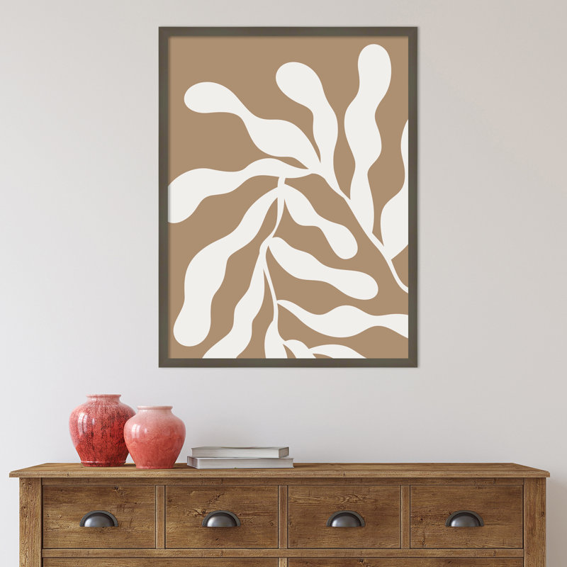 Retro Matisse Inspired Abstract Botanical 1 Beige by The Creative Bunch Studio, 33" H x 25" W x 1" D, Black