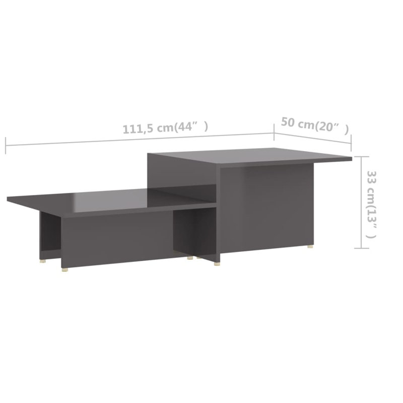Table basse simple avec rangement en bois manufacturé Aimani, Gris ultrabrillant, Gris ultrabrillant