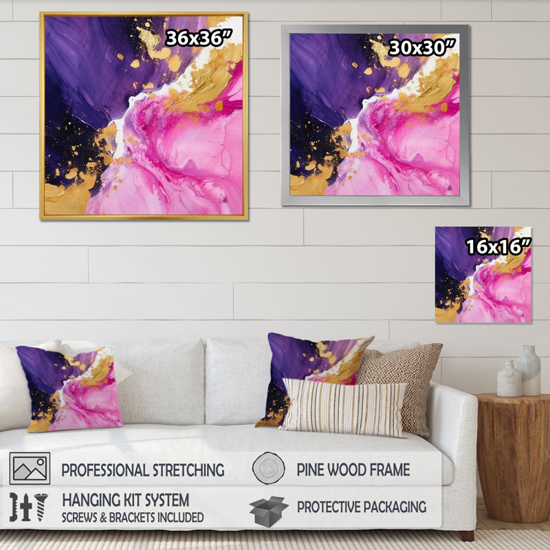 "Mauve et rose", reproduction d'art sur toile encadrée IV, H 36 po x l 36 po x P 1,5 po, Cadre simple noir
