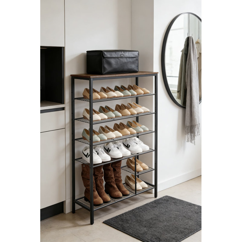 Range-chaussures à 6 niveaux avec rangement pour bottes, étagère à chaussures en métal industriel pour vestibule, placard, couloir, chambre à coucher et garage