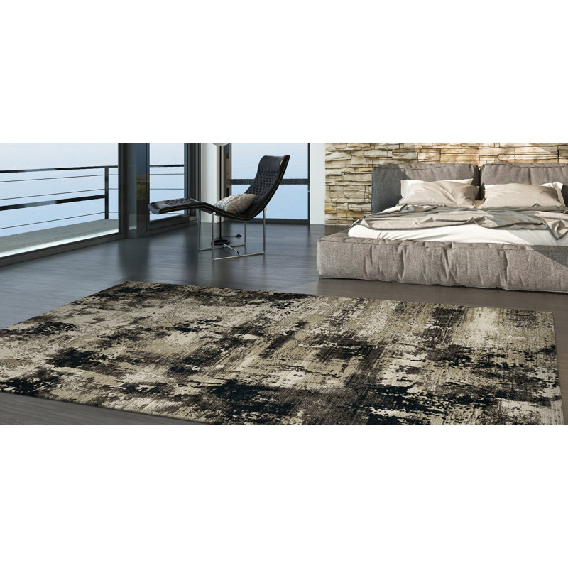 Tapis ivoire / noir Arayah, Rectangle 5 pi 3 po x 7 pi 7 po