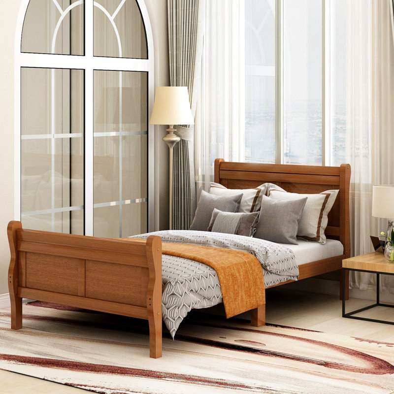 Lit plateforme simple en bois massif - tête de lit et design, convient au matelas, sans sommier, facile à assembler, avec ressort
