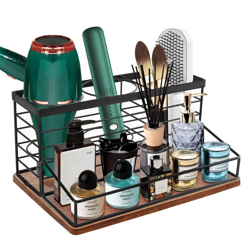 Rangement pour coiffeurs, coiffeuse de comptoir de bain, plateaux de salle de bain pour les cheveux, maquillage (bois-noir)