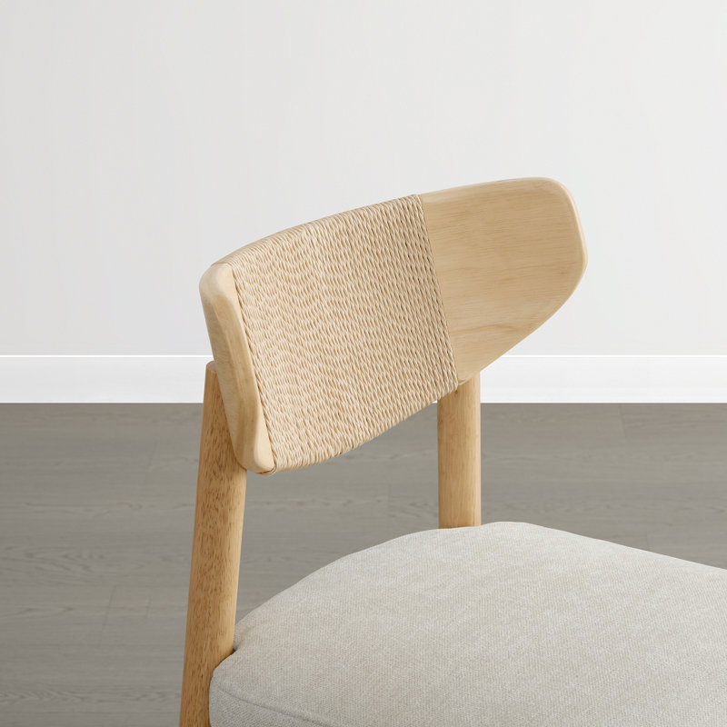 Upholstered Counter Stool with Handwoven Back, Off White