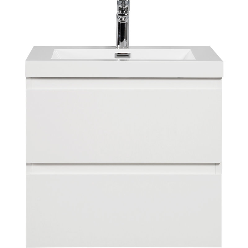 24" Glossy White Wall-Mounted Bathroom Vanity with Resin Sink