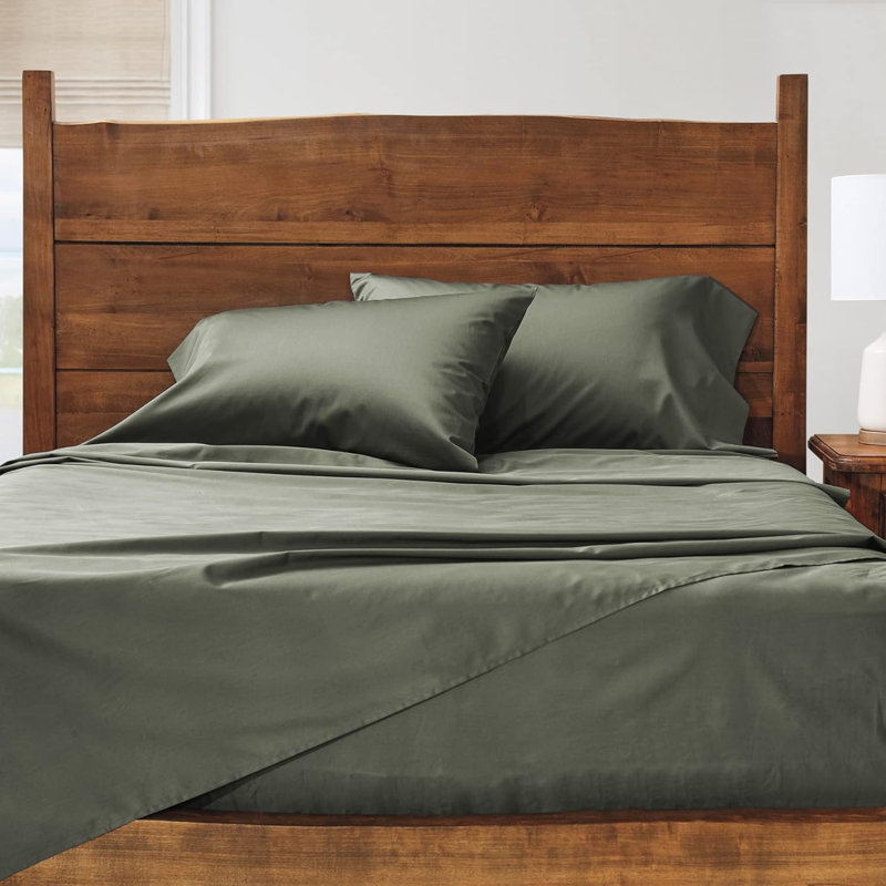 Cuddledown Heritage Sateen Sheet Set, Queen Sheet Set with 2 Pillowcases, Grove