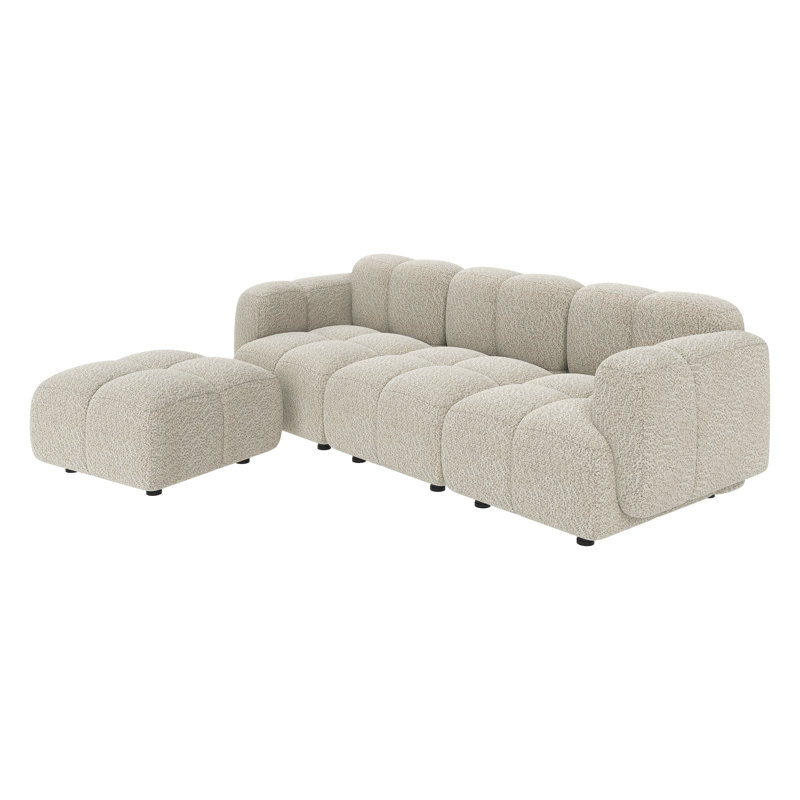 Arden L-Shaped Cloud Couch Sectional Sofa with Movable Ottoman, Beige