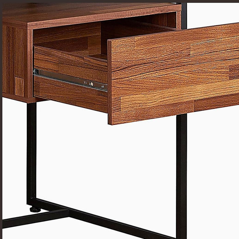 Walnut and beach black 1-drawer writing desk