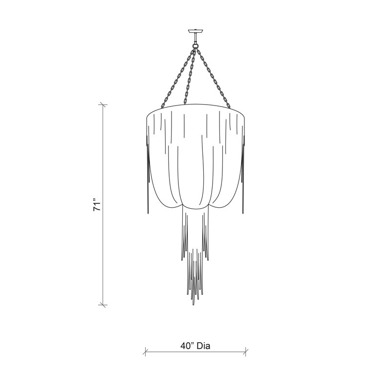 Leather Fringe Chandelier, 71" H x 40" W x 40" D, 4