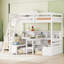 Lit mezzanine simple pour petite chambre avec tiroirs et tablettes intégrés pour siège de bureau en pin massif blanc-129225070