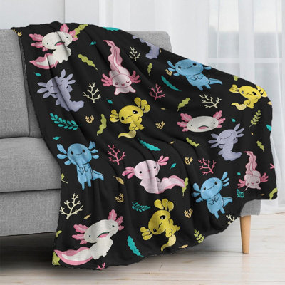 Axolotl Blanket Soft Flannel Throw Blanket Present for Kids Funny Colorful Axolotl Blankets for Sofa Couch Bed Decor (50"x60")