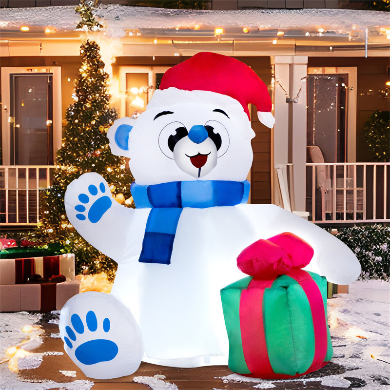 Ours polaire de Noël gonflable 4 pi avec décoration cadeau