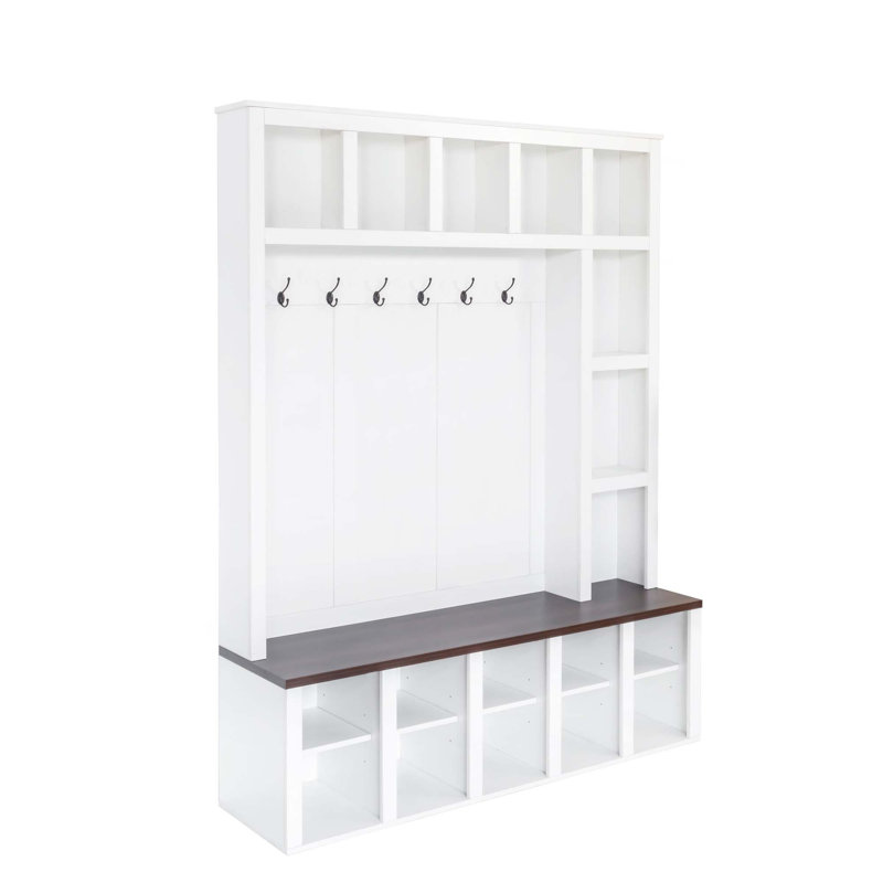 Farmhouse Wooden Style Hall Tree With 6 Hooks,Practical Walnut Storage Bench With Adjustable Shelves,4-In-1 Entryway Shoe Cabinet With 13 Cubbies For Mudroom,Living Room