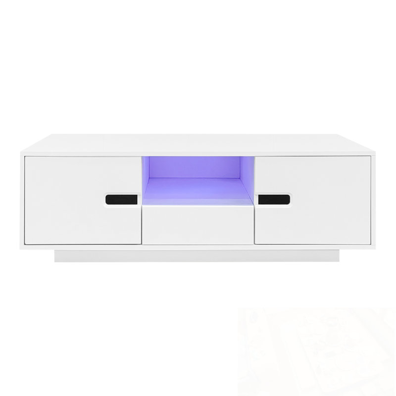 Rectangle Coffee Table With Storage Space And LED Lights, White