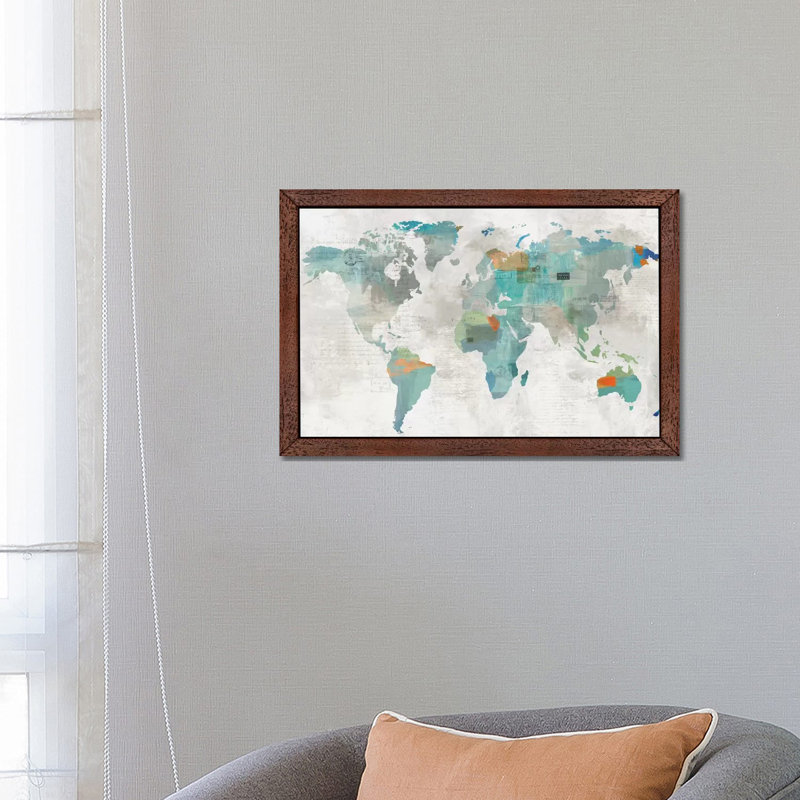 Blue Map 1 Piece Floater Frame Wall Art on Canvas, 101.6 cm H x 66.04 cm W, Brown Framed
