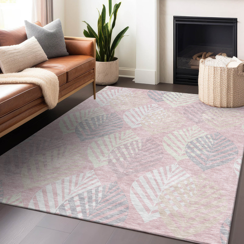 Premium Machine Washable Prisco Pink Rug, Rectangle 2'6" x 3'10"