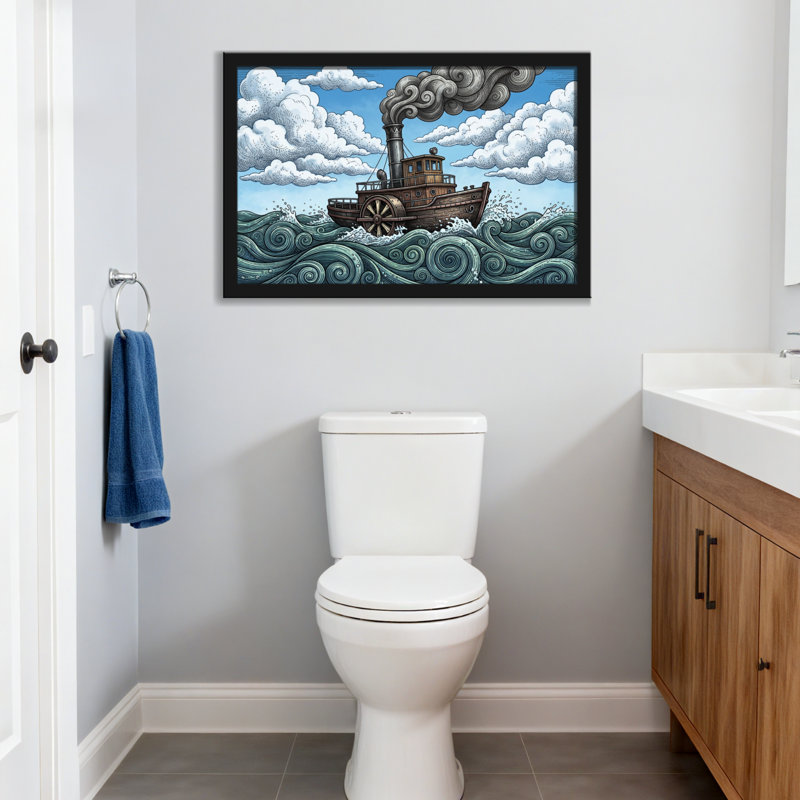 Bateau à vapeur naviguant à travers des vagues turbulentes, H 12 po x l 18 po, Toile tendue, Ne s’applique pas