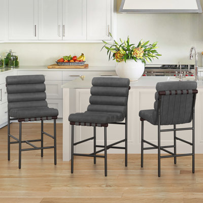 Koeplin Armless Upholstered Counter Height Stools with Metal Frameand Channel Tufted