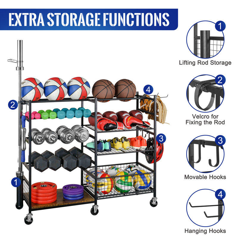 Freestanding and Mounting / Installation Required Mounted Adjustable Multi-Use Sports Rack