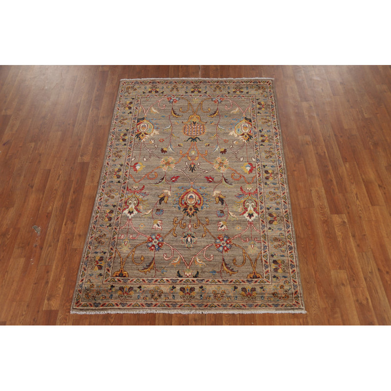 Tapis floral floral brun à motif de teinture végétale Ziegler 4 x 6