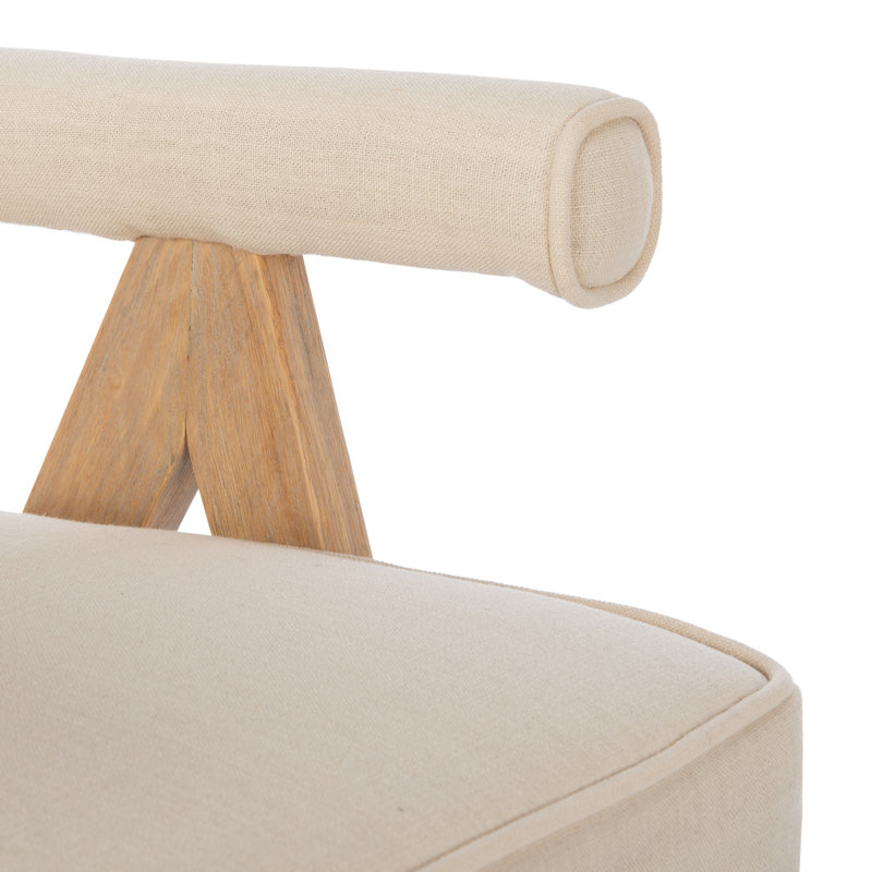 Velveteen Upholstered Armchair, White Washed, Bone Linen