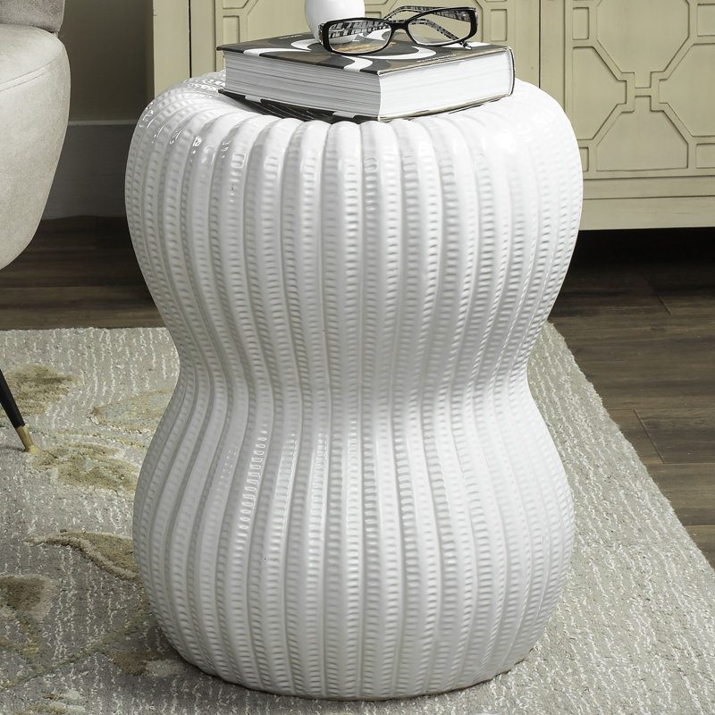 Berdahl Ceramic Accent Stool, White
