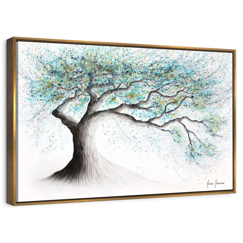 Lucent Lake Tree, 43" X 29", Floating Frame Gold