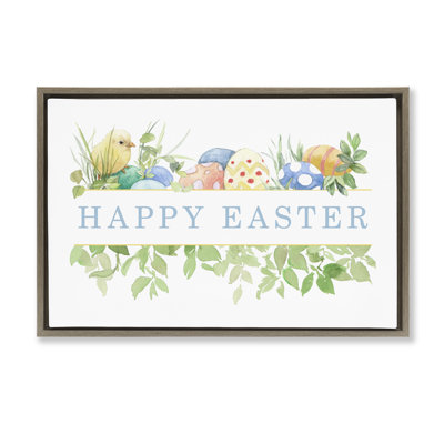 Floral Happy Easter Gray Framed Floater Canvas by Lanie Loreth
