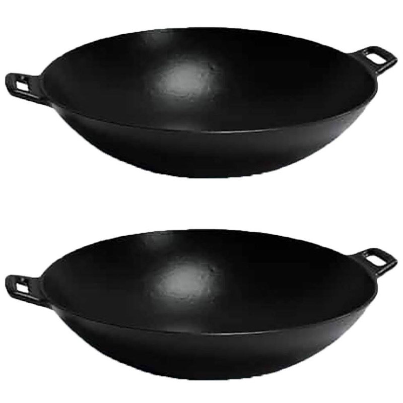 Kamado Joe Cast Iron Wok W/ Handles For Classic Or Big Joe Grill, Black (2 Pack)