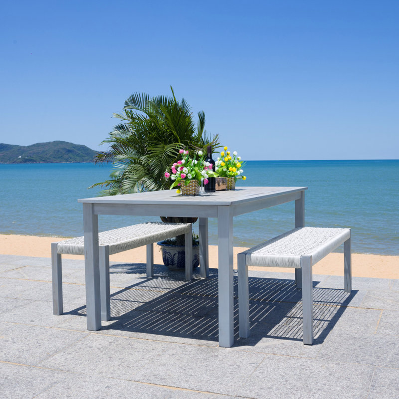 Boadicea 4 - Person Acacia Wood Patio Dining Set with Rectangular Table, Gray