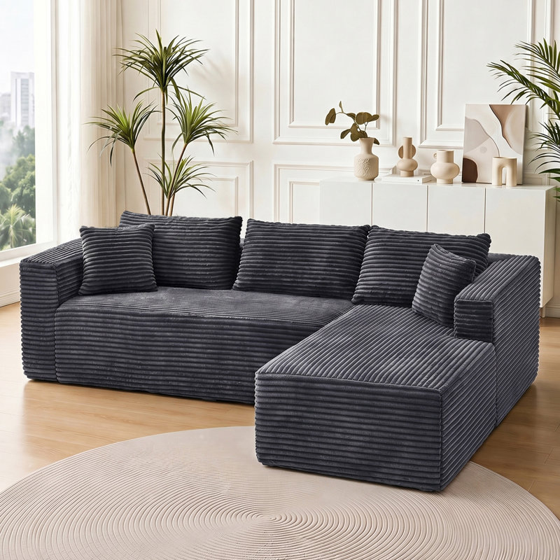 Canapé modulaire de 105 po avec canapé en forme de L et canapé-lit modulaire sans dossier de 105 po, Grey Foam
