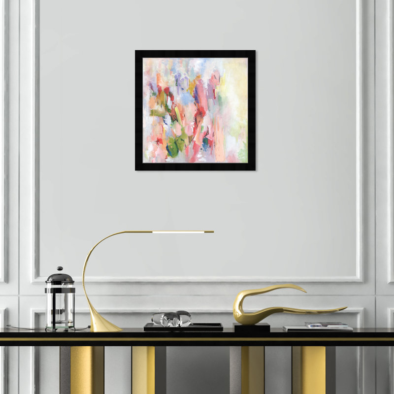 Beauté florale abstraite - Peinture encadrée sur papier, Noir, H 18 po x l 18 po