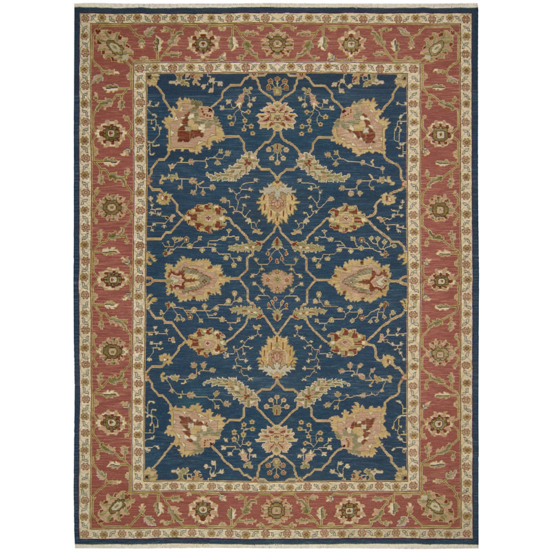 Tapis oriental en laine bleu marine Burnham, Rectangle, de 3 pi 10 po x 5 pi 10 po