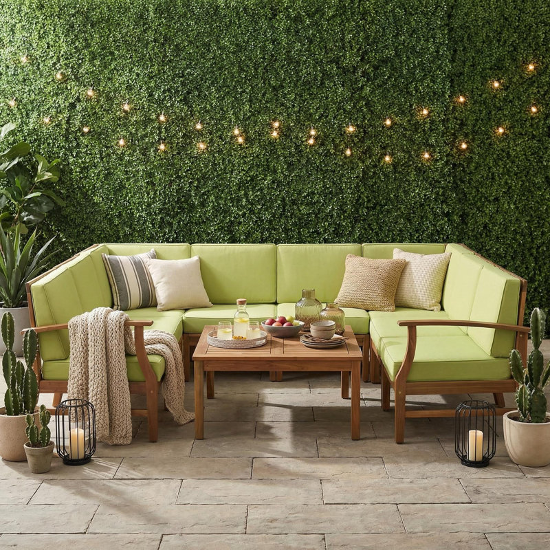 Theodore Acacia 6 - Person Patio Conversation Set with Cushions, Green