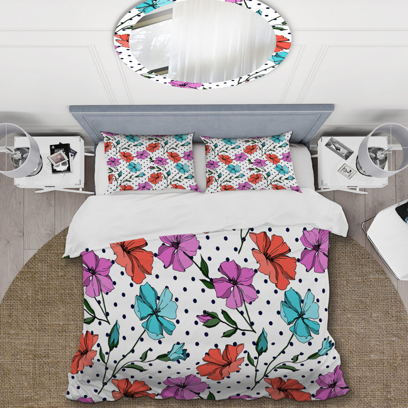 Fleurs botaniques multicolores - ensemble de housse de couette floral - microfibre de polyester